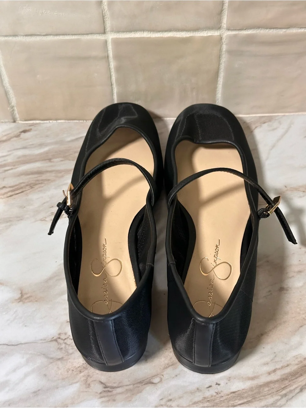 Jessica Simpson black mesh Mary Jane flats - Size 9